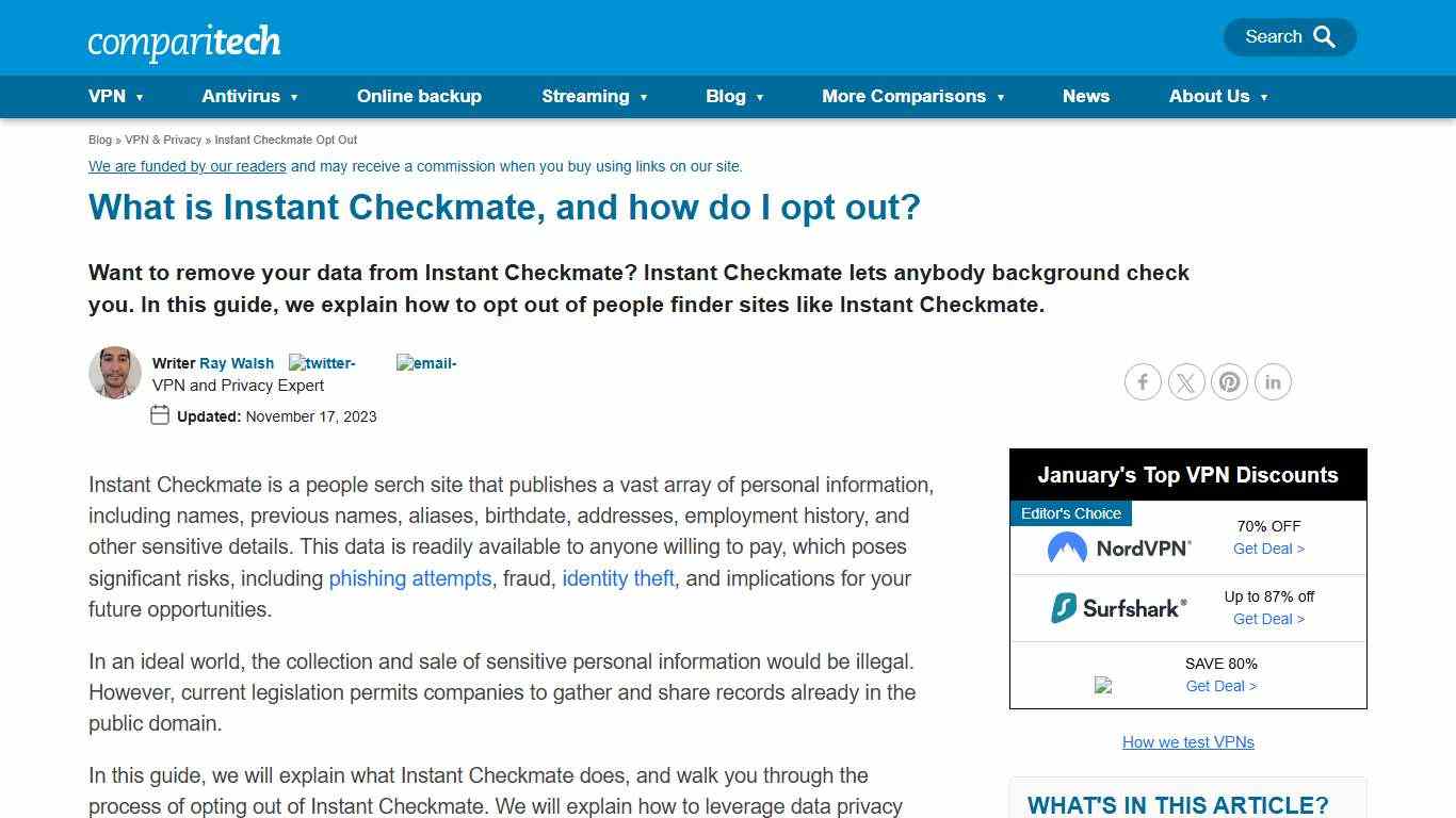 What is Instant Checkmate? (and how to opt out) - Comparitech