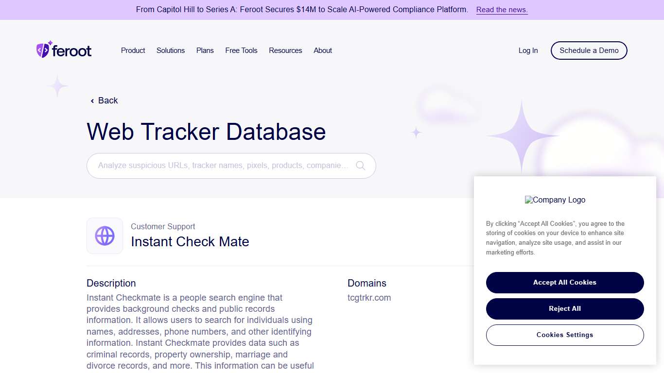 Instant Check Mate Tracker | Feroot Web Tracker Database